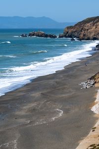 Preview wallpaper sea, waves, mountain, beach, landscape
