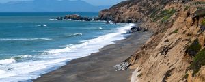 Preview wallpaper sea, waves, mountain, beach, landscape