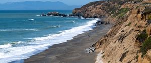 Preview wallpaper sea, waves, mountain, beach, landscape