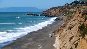 Preview wallpaper sea, waves, mountain, beach, landscape
