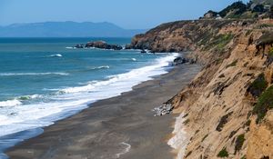 Preview wallpaper sea, waves, mountain, beach, landscape