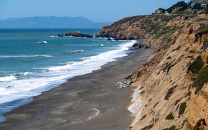Preview wallpaper sea, waves, mountain, beach, landscape
