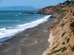 Preview wallpaper sea, waves, mountain, beach, landscape