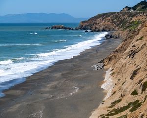 Preview wallpaper sea, waves, mountain, beach, landscape