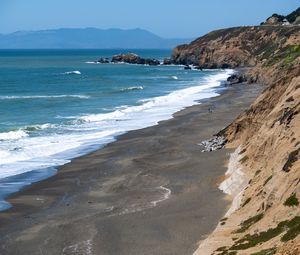 Preview wallpaper sea, waves, mountain, beach, landscape