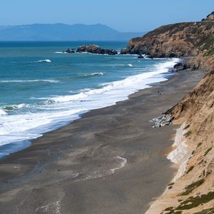 Preview wallpaper sea, waves, mountain, beach, landscape