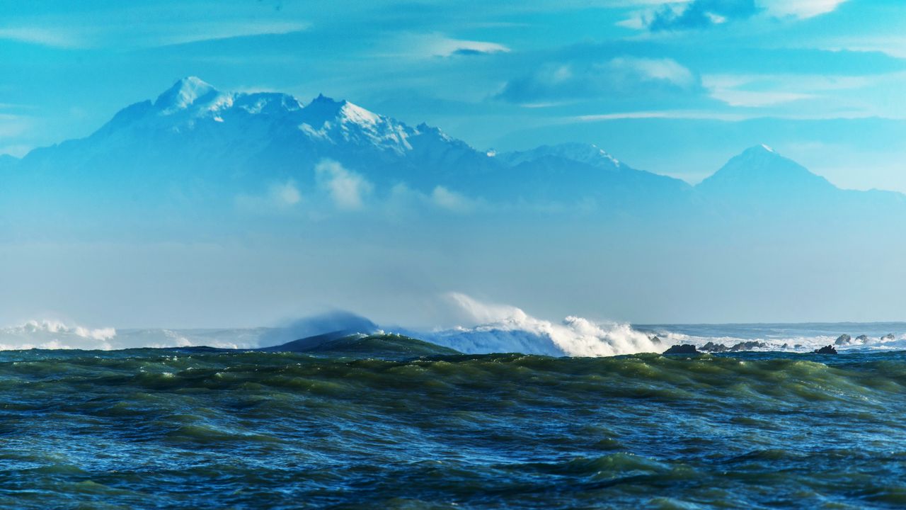 Wallpaper sea, waves, mountains, rocks, reefs