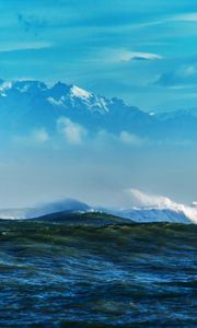 Preview wallpaper sea, waves, mountains, rocks, reefs