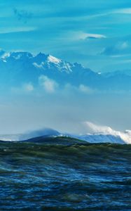 Preview wallpaper sea, waves, mountains, rocks, reefs