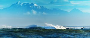 Preview wallpaper sea, waves, mountains, rocks, reefs