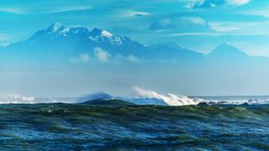 Preview wallpaper sea, waves, mountains, rocks, reefs