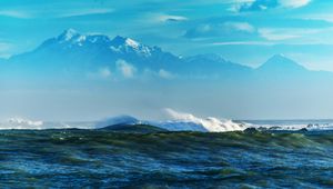 Preview wallpaper sea, waves, mountains, rocks, reefs