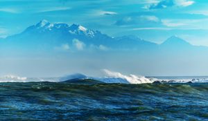 Preview wallpaper sea, waves, mountains, rocks, reefs