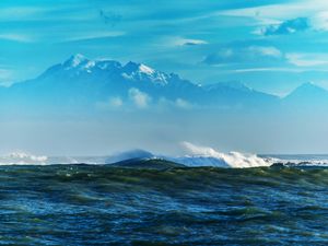 Preview wallpaper sea, waves, mountains, rocks, reefs