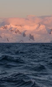 Preview wallpaper sea, waves, mountains, clouds