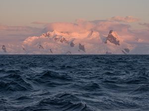 Preview wallpaper sea, waves, mountains, clouds