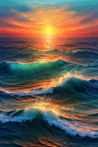 Preview wallpaper sea, waves, ocean, brush strokes, sunset, nature, art