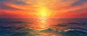 Preview wallpaper sea, waves, ocean, brush strokes, sunset, nature, art