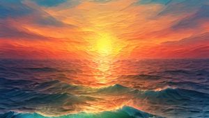 Preview wallpaper sea, waves, ocean, brush strokes, sunset, nature, art