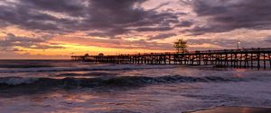 Preview wallpaper sea, waves, pier, shore, evening