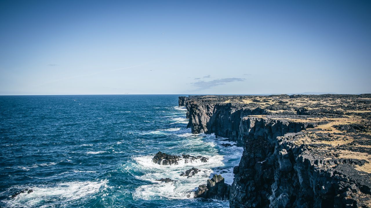 Wallpaper sea, waves, rocks, stones, sky, horizon, nature