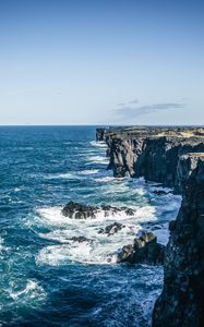 Preview wallpaper sea, waves, rocks, stones, sky, horizon, nature