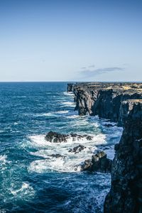 Preview wallpaper sea, waves, rocks, stones, sky, horizon, nature