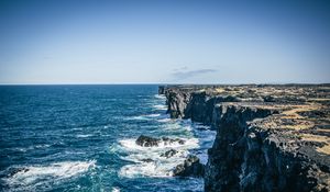 Preview wallpaper sea, waves, rocks, stones, sky, horizon, nature
