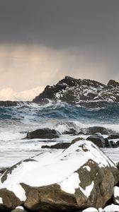 Preview wallpaper sea, waves, rocks, stones, snow