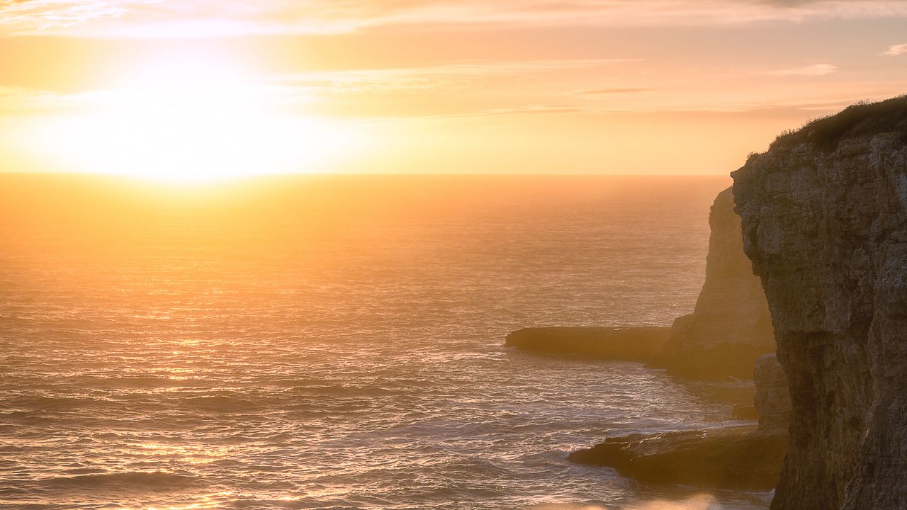 Wallpaper sea, waves, rocks, sunset