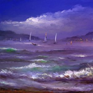 Preview wallpaper sea, waves, sailboats, canvas, art