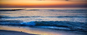 Preview wallpaper sea, waves, sand, coast, sky, sunset, nature