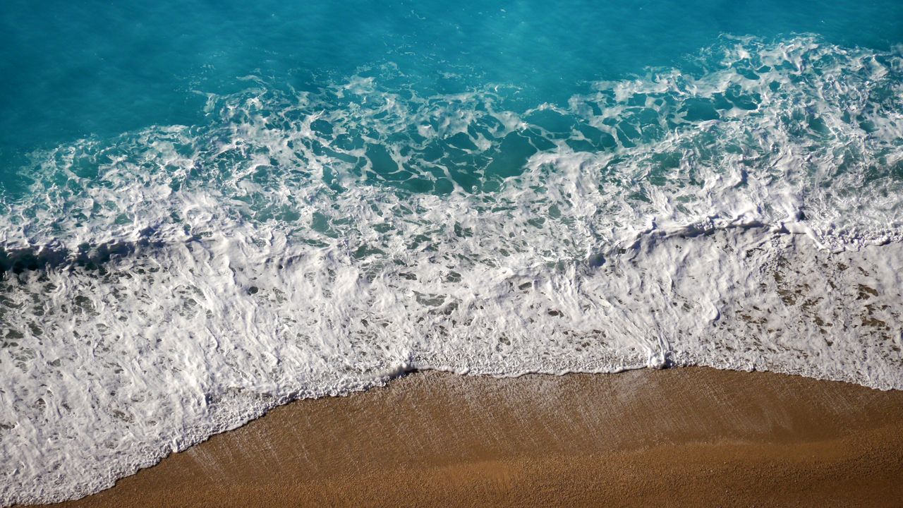 Wallpaper sea, waves, sand, aerial view