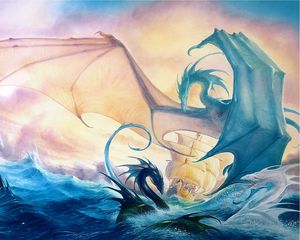 Preview wallpaper sea, waves, ship, dragons