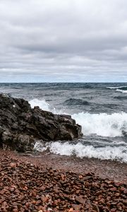 Preview wallpaper sea, waves, shore, pebbles, stones, nature