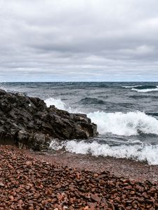 Preview wallpaper sea, waves, shore, pebbles, stones, nature