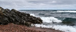 Preview wallpaper sea, waves, shore, pebbles, stones, nature