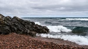 Preview wallpaper sea, waves, shore, pebbles, stones, nature