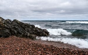 Preview wallpaper sea, waves, shore, pebbles, stones, nature