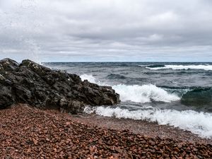 Preview wallpaper sea, waves, shore, pebbles, stones, nature