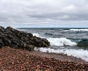 Preview wallpaper sea, waves, shore, pebbles, stones, nature