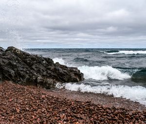 Preview wallpaper sea, waves, shore, pebbles, stones, nature