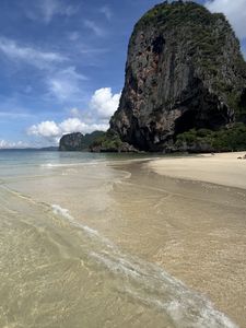 Preview wallpaper sea, waves, shore, mountain, clouds, sky, nature