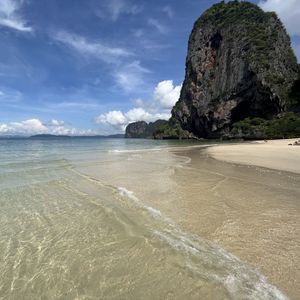 Preview wallpaper sea, waves, shore, mountain, clouds, sky, nature