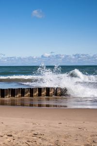 Preview wallpaper sea, waves, splashes, pier, shore