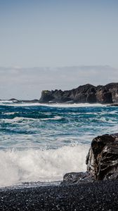 Preview wallpaper sea, waves, splashes, rocks, landscape