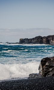 Preview wallpaper sea, waves, splashes, rocks, landscape