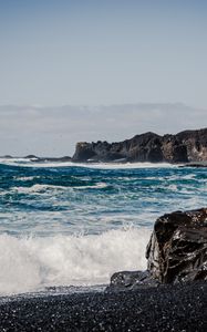 Preview wallpaper sea, waves, splashes, rocks, landscape