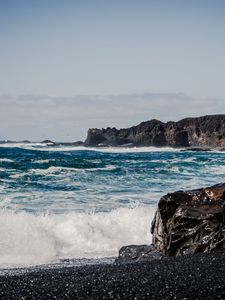 Preview wallpaper sea, waves, splashes, rocks, landscape