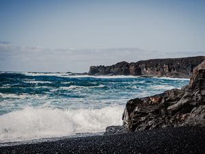 Preview wallpaper sea, waves, splashes, rocks, landscape